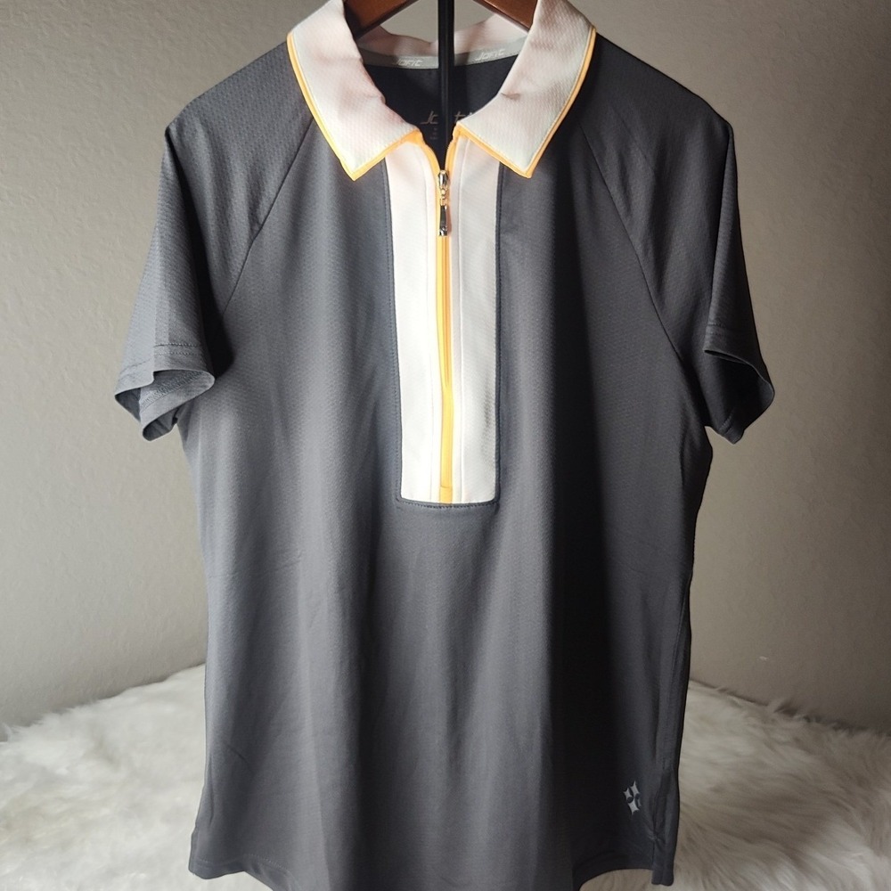 Jofit Polo Shirt Womens Large Charcoal Grey Quarter Zip Short Sleeve Athletic